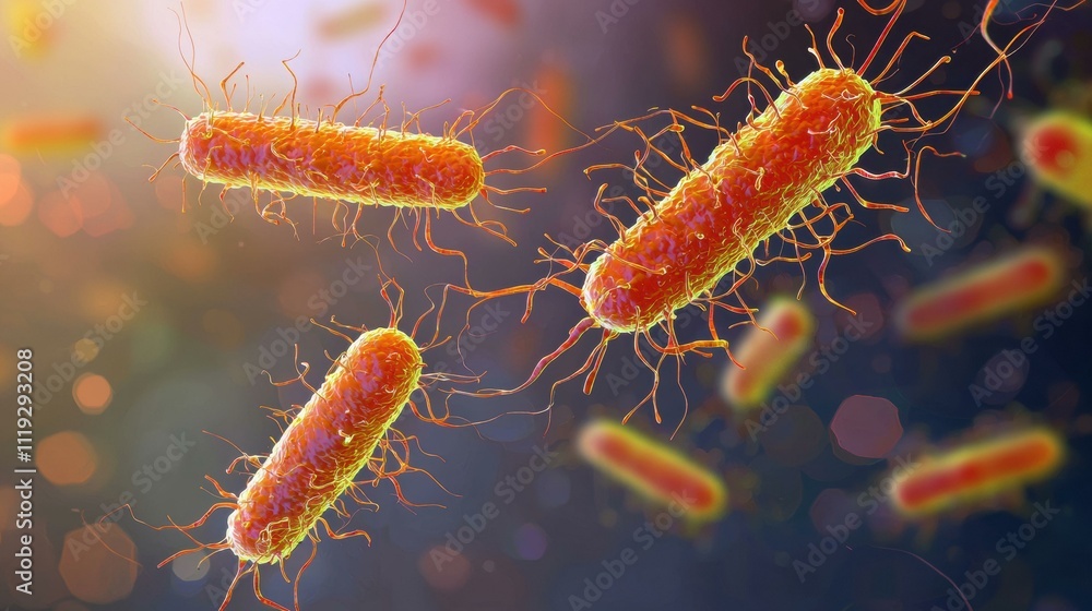 Microscopic view of a bacterium. AI. Microscopic view of a bacterium. AI.