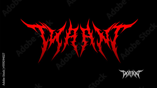 TYRANT, typography vector in a striking and intense dark red metal font style for t-shirt print apparel, sticker, poster, logo metal and more