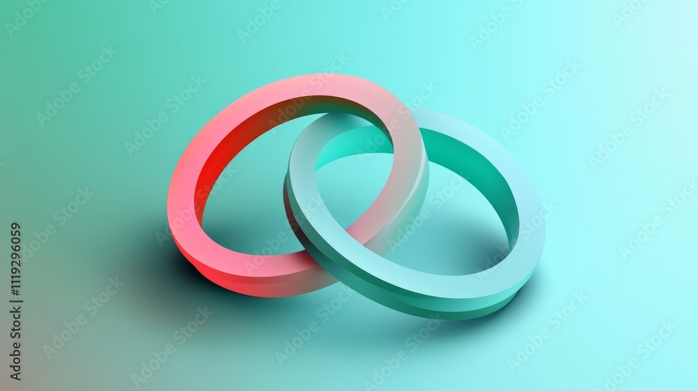 Interlocked vibrant rings, 3D illustration, abstract connection concept. Interlocked vibrant rings, 3D illustration, abstract connection concept.