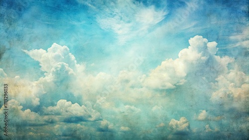 Vintage Blue Sky Watercolor Background, Grungy Cloud Texture, Hand Painted Fog, Creative Light Blue Sky