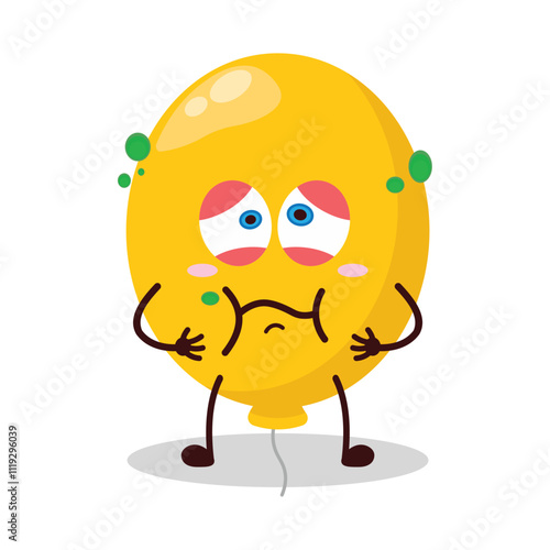 cute sick expression of yellow balloon cartoon character
