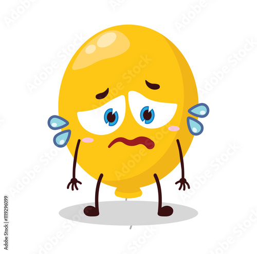 cute depressed expression of yellow balloon cartoon character