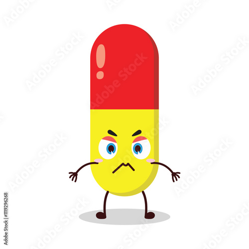 cute irritated expression of drug capsule cartoon character