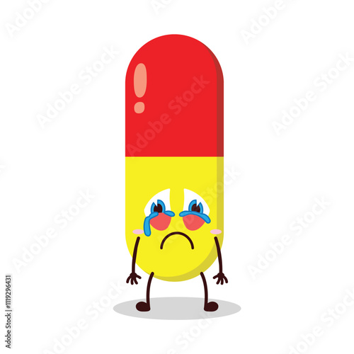 cute cry expression of drug capsule cartoon character