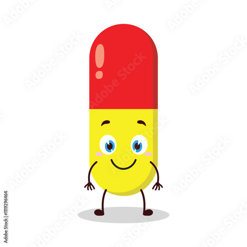 cute smile expression of drug capsule cartoon character