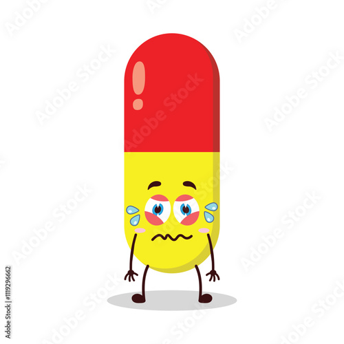 cute upset expression of drug capsule cartoon character