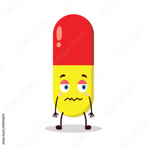 cute grumpy expression of drug capsule cartoon character