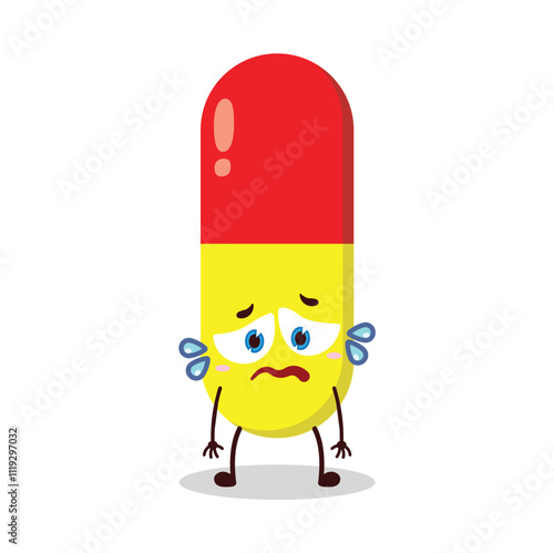 cute depressed expression of drug capsule cartoon character