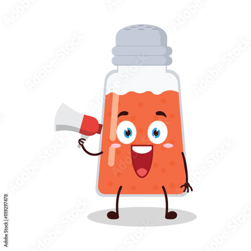 cute happy expression of bacon cartoon character carry megaphone

