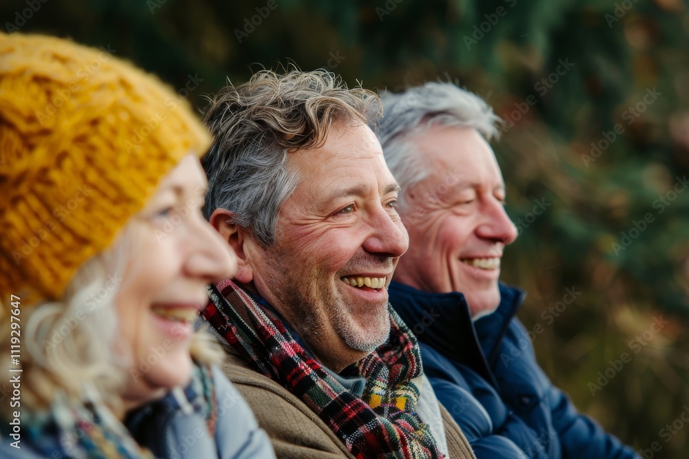 Group of senior people walking in the park in autumn. They are laughing. Group of senior people walking in the park in autumn. They are laughing.