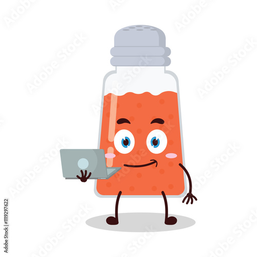 cute success business expression of chili powder cartoon character carry laptops
