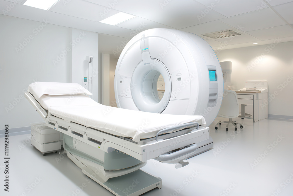 CT scans display on medical monitors. Medical imaging room with CT scanner CT scans display on medical monitors. Medical imaging room with CT scanner