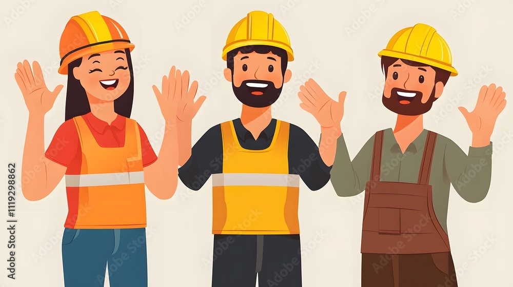 49. Workers giving each other congratulatory gestures and smiling widely after completing a successful work task 49. Workers giving each other congratulatory gestures and smiling widely after completing a successful work task