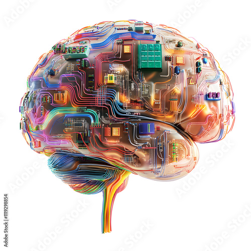 Futuristic 3D Rendering of a Digital Brain with Circuitry Representing AI Concepts. photo