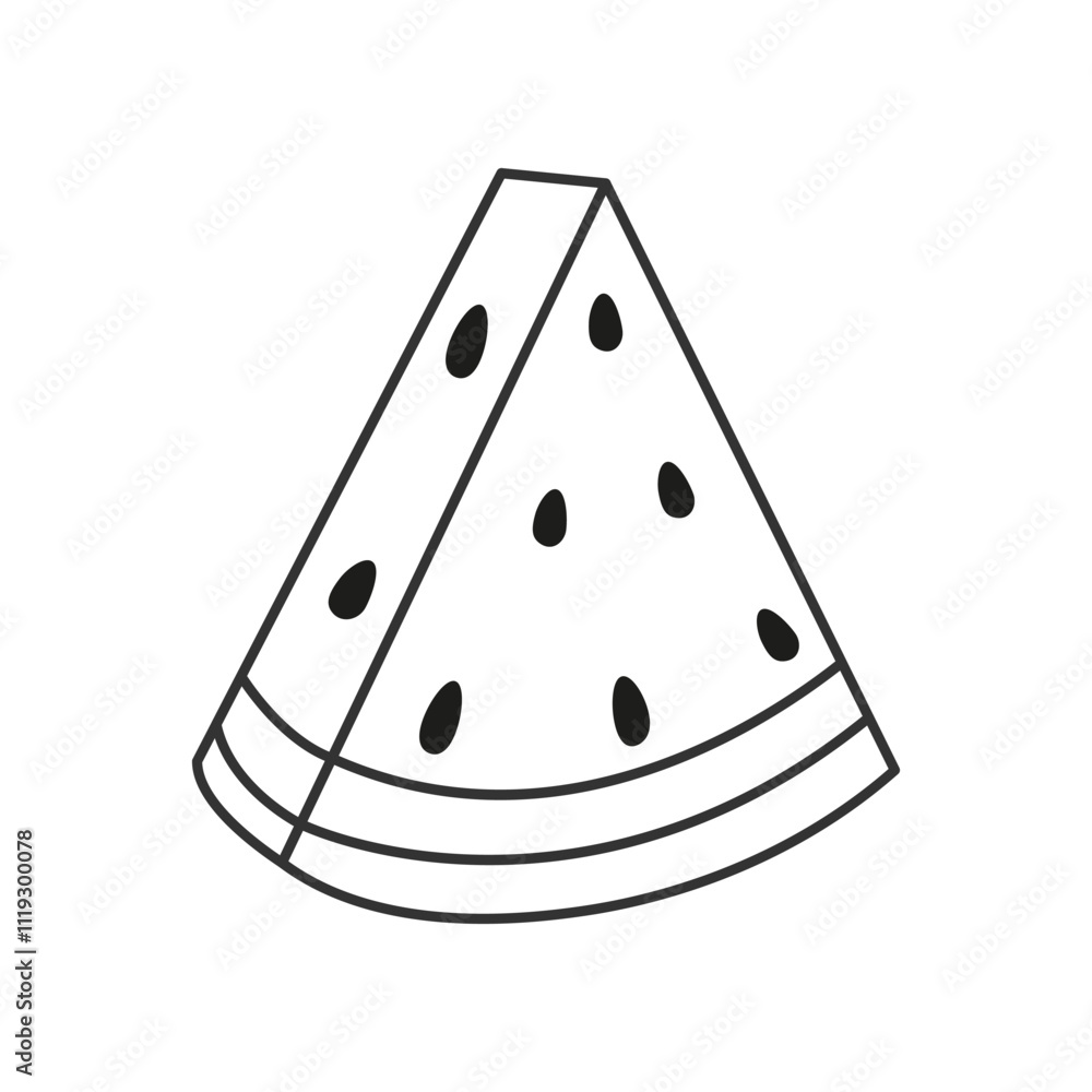 Fresh and minimal watermelon slice in line art style. Outline watermelon segment Fresh and minimal watermelon slice in line art style. Outline watermelon segment