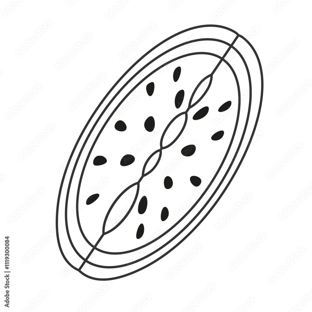 Line art watermelon bitten quarter with seeds top view. Suitable for banners, social media graphics. Editable stroke Line art watermelon bitten quarter with seeds top view. Suitable for banners, social media graphics. Editable stroke