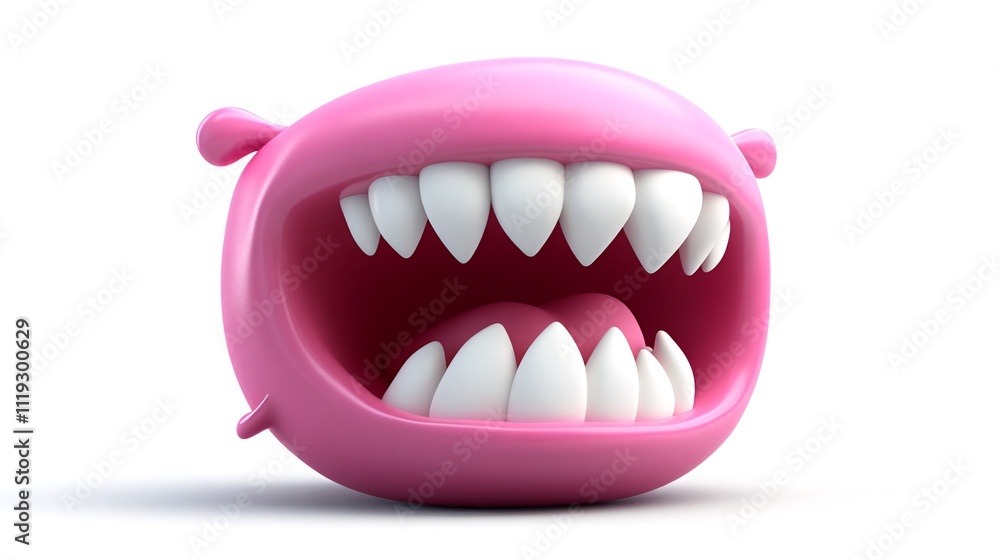 Pink cartoon monster with big teeth, open mouth, 3D render. Pink cartoon monster with big teeth, open mouth, 3D render.