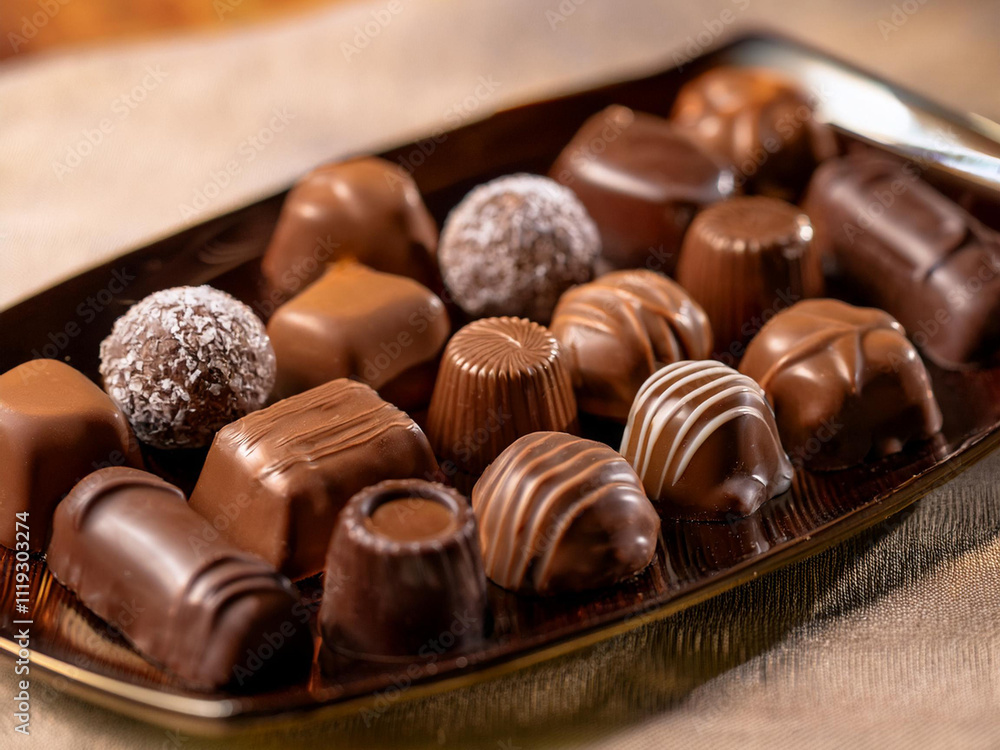 Fototapeta premium チョコレートがお皿に綺麗に並んでいる