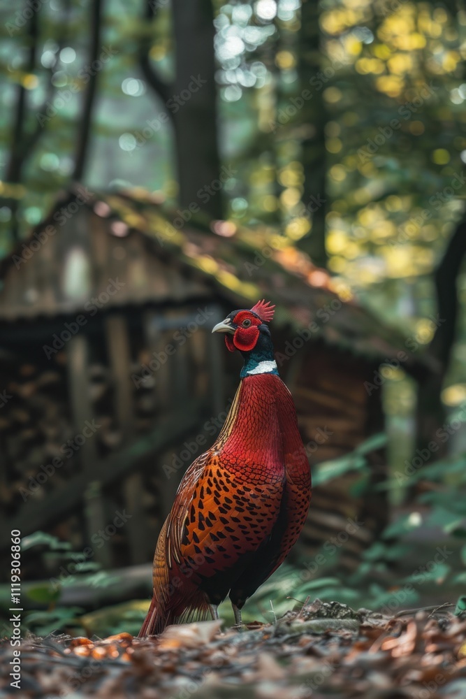 Fototapeta premium A red pheasant in the forest