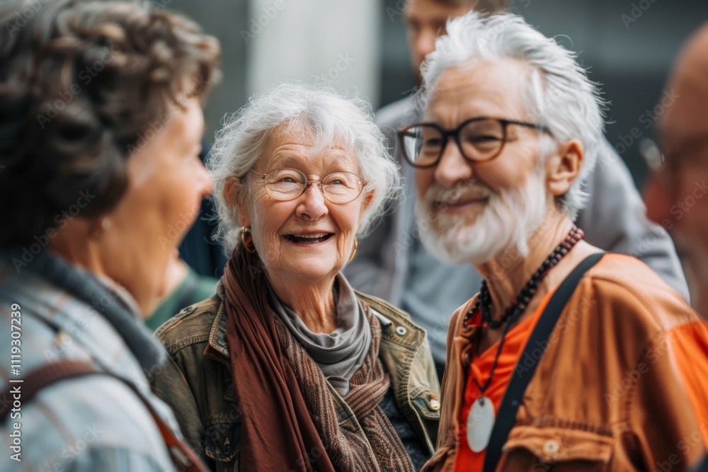 Group of senior people walking together in the city. Elderly people having fun outdoors. Group of senior people walking together in the city. Elderly people having fun outdoors.