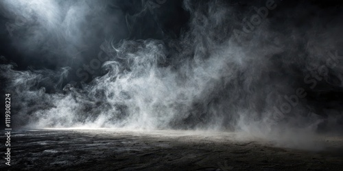 Dark atmospheric background with misty fog and textured ground