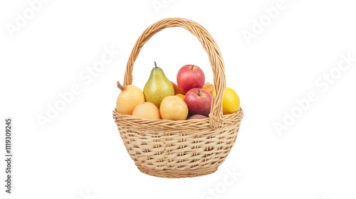 Organic berries collection in wicker basket, focusing on sustainability isolated on transparent and white background.PNG image