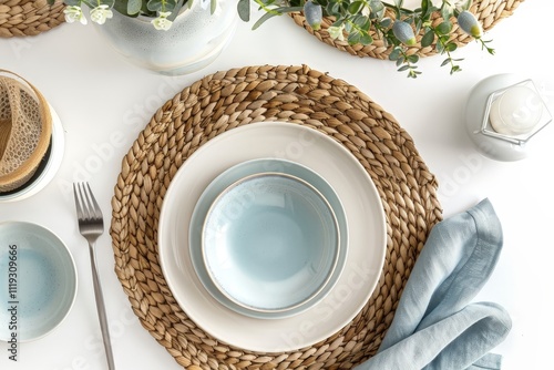Table Setting with Blue and White Plates