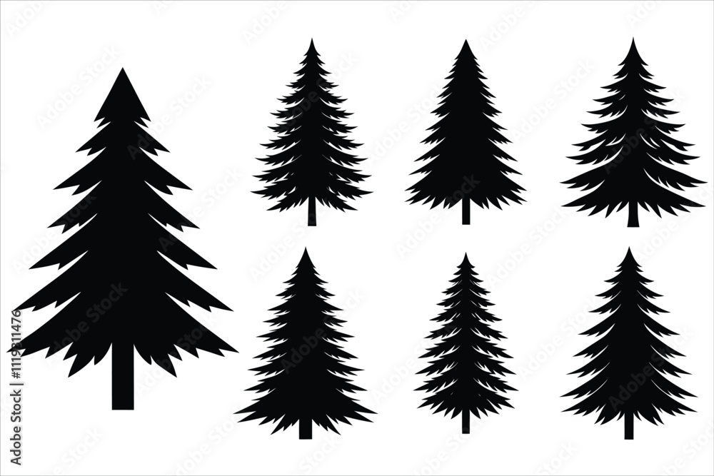 Naklejka premium Black Pine Tree Vector Silhouette for Nature Art 