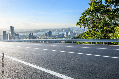 Obraz na płótnie Asphalt highway road and city skyline with modern buildings scenery in Shenzhen. Outdoor road background. w salonie