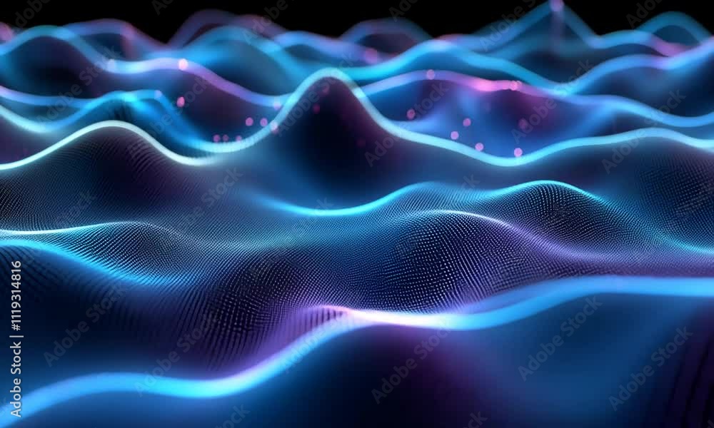 Abstract Digital Waveform: Neon Blue and Purple Particle Landscape Abstract Digital Waveform: Neon Blue and Purple Particle Landscape