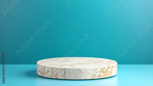 Marble Pedestal Round Display Turquoise Background Product Showcase