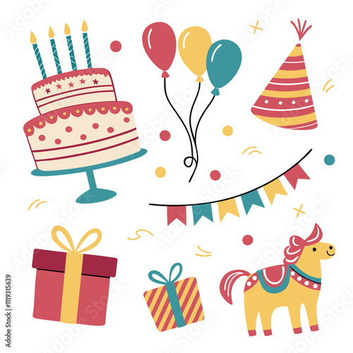 birthday elements collection flat design set