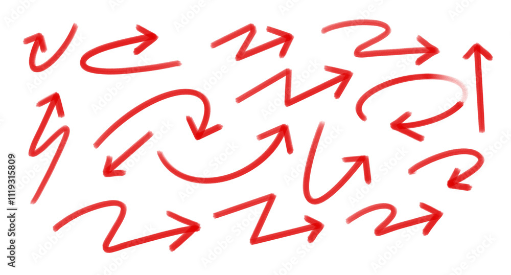 collection of red arrow marker scribbles isolated on transparent background collection of red arrow marker scribbles isolated on transparent background
