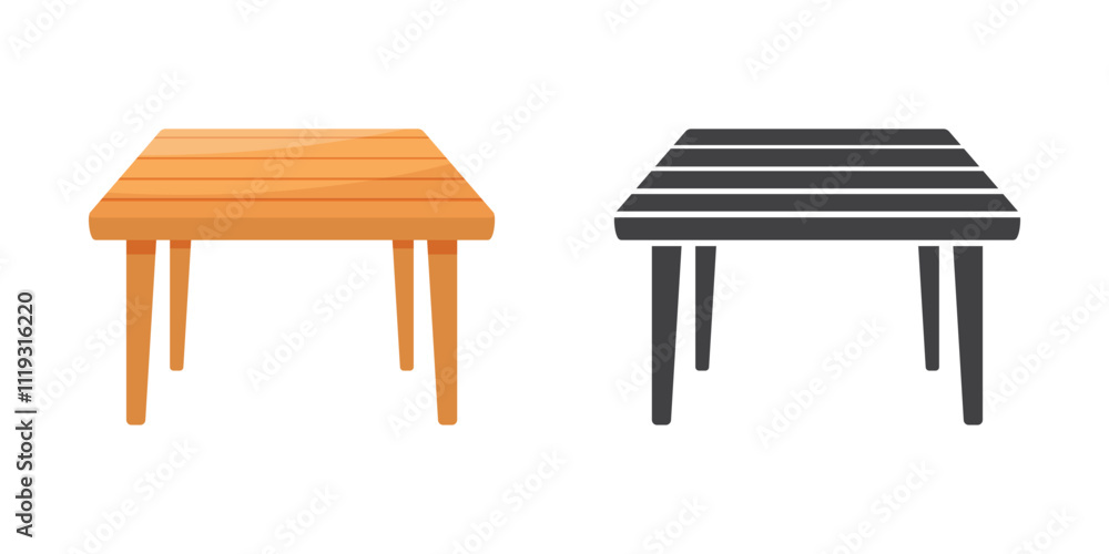 Table furniture icon in flat style. Wooden table vector illustration on isolated background. Dinner desk sign business concept. Table furniture icon in flat style. Wooden table vector illustration on isolated background. Dinner desk sign business concept.
