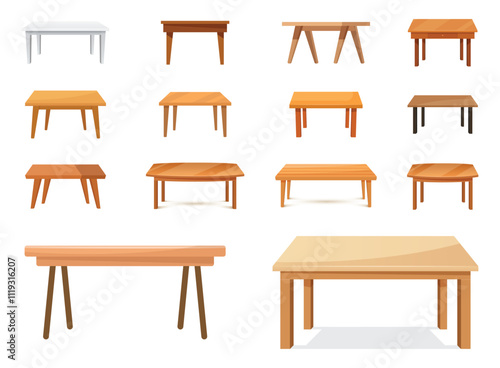 Table furniture icon set collection in flat style. Wooden table vector illustration on isolated background. Dinner desk sign business concept.