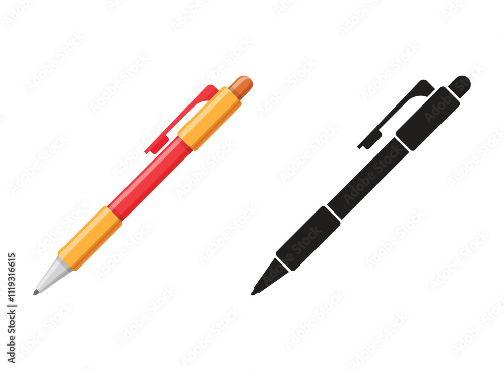 Ballpoint pen icon in flat style. Office tool vector illustration on isolated background. School equipment sign business concept. Ballpoint pen icon in flat style. Office tool vector illustration on isolated background. School equipment sign business concept.