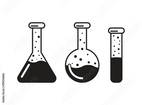 Science lab bottle icon set collection in flat style. Laboratory glassware equipment vector illustration on isolated background. Test tube sign business concept.