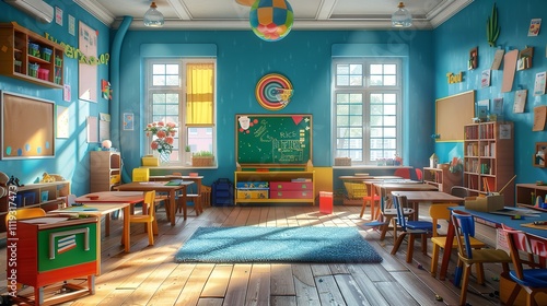 vector illustration of classroom 3d cartoon style