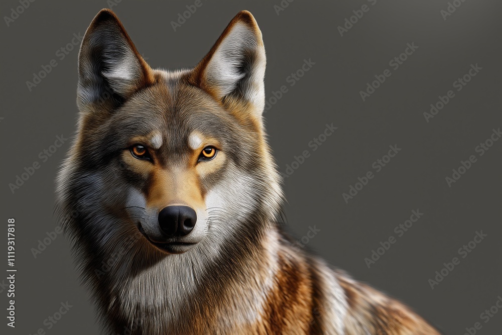 Obraz premium Studio photo of a wolf isolated against a white background. Wildlife and conservation concept, space for copy.