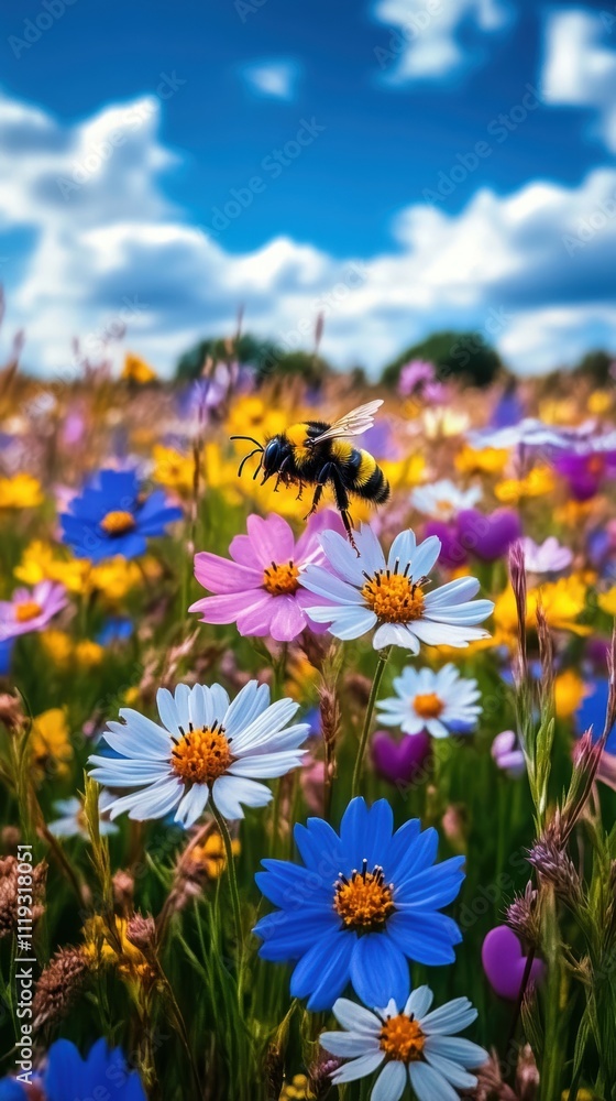 Fototapeta premium Cheerful Bee Buzzing Around Heart-Shaped Flowers Nature Scene Floral Environment Bright Day Joyful Concept for SEO Impact