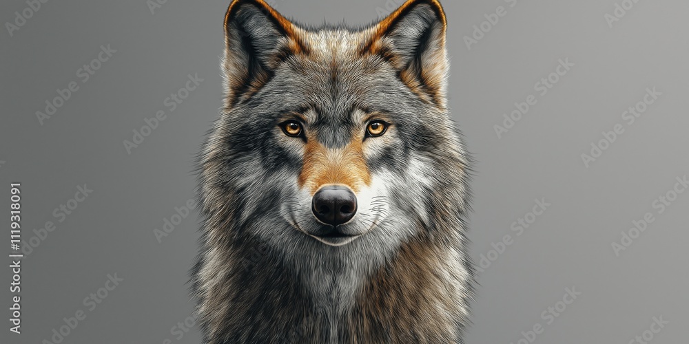 Studio photo of a wolf isolated against a white background. Wildlife and conservation concept, space for copy. Studio photo of a wolf isolated against a white background. Wildlife and conservation concept, space for copy.