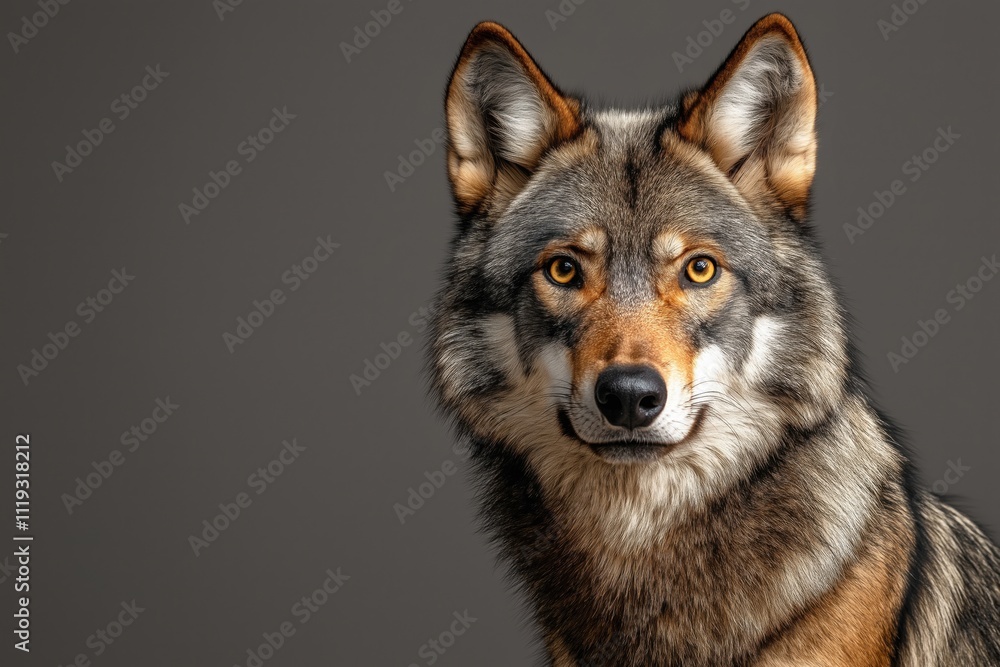 Obraz premium Studio photo of a wolf isolated against a white background. Wildlife and conservation concept, space for copy.