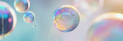 Bubbles with iridescent colors floating in the air, generative AI