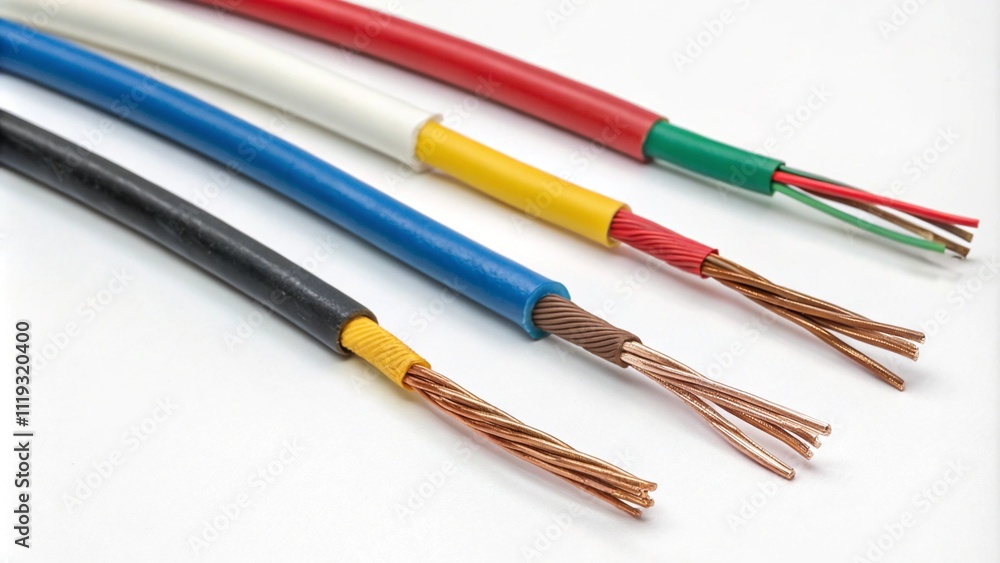 Cut insulated colorful wires isolated on white background Cut insulated colorful wires isolated on white background