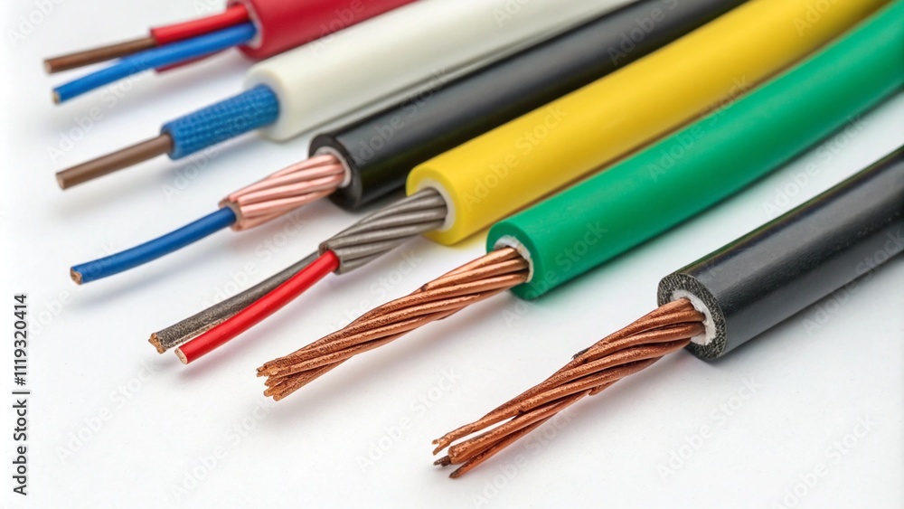 Cut insulated colorful wires isolated on white background Cut insulated colorful wires isolated on white background