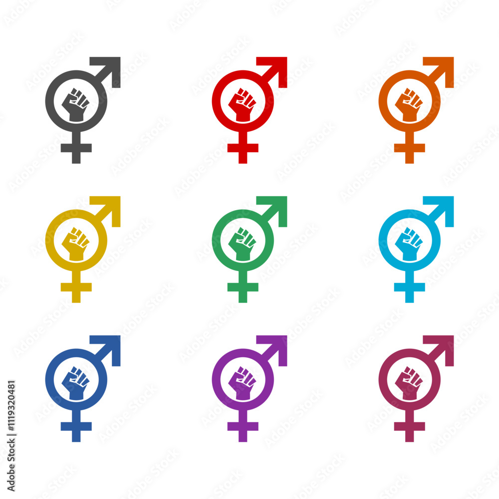Gender sign fist icon isolated on white background. Set icons colorful Gender sign fist icon isolated on white background. Set icons colorful
