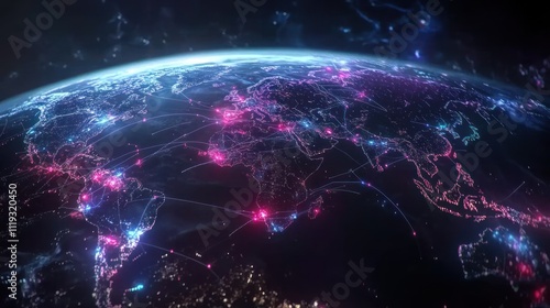 Global Network: A Visual Representation of Worldwide Interconnectivity and Data Flow Across Continents