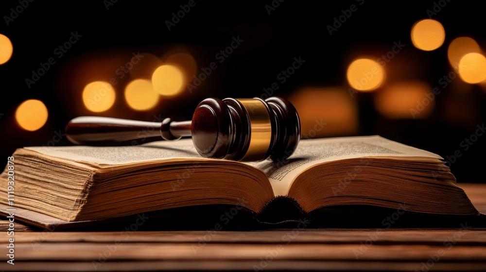 Gavel on Open Law Book Justice Concept Legal Background Gavel on Open Law Book Justice Concept Legal Background