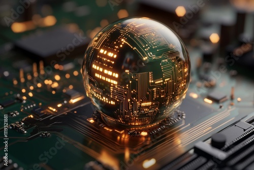 Wallpaper Mural A luminous sphere sitting on a circuit board, casting intricate light patterns that evoke themes of technology, innovation, and modern electronics. Torontodigital.ca