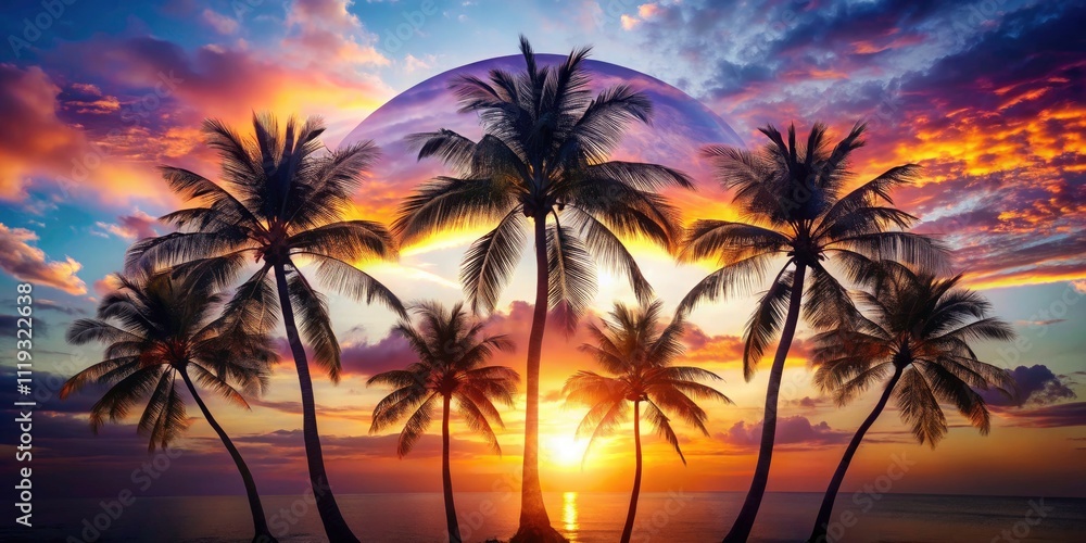 Double Exposure Palm Trees: Tropical Paradise Photography - Surreal Art Image Double Exposure Palm Trees: Tropical Paradise Photography - Surreal Art Image